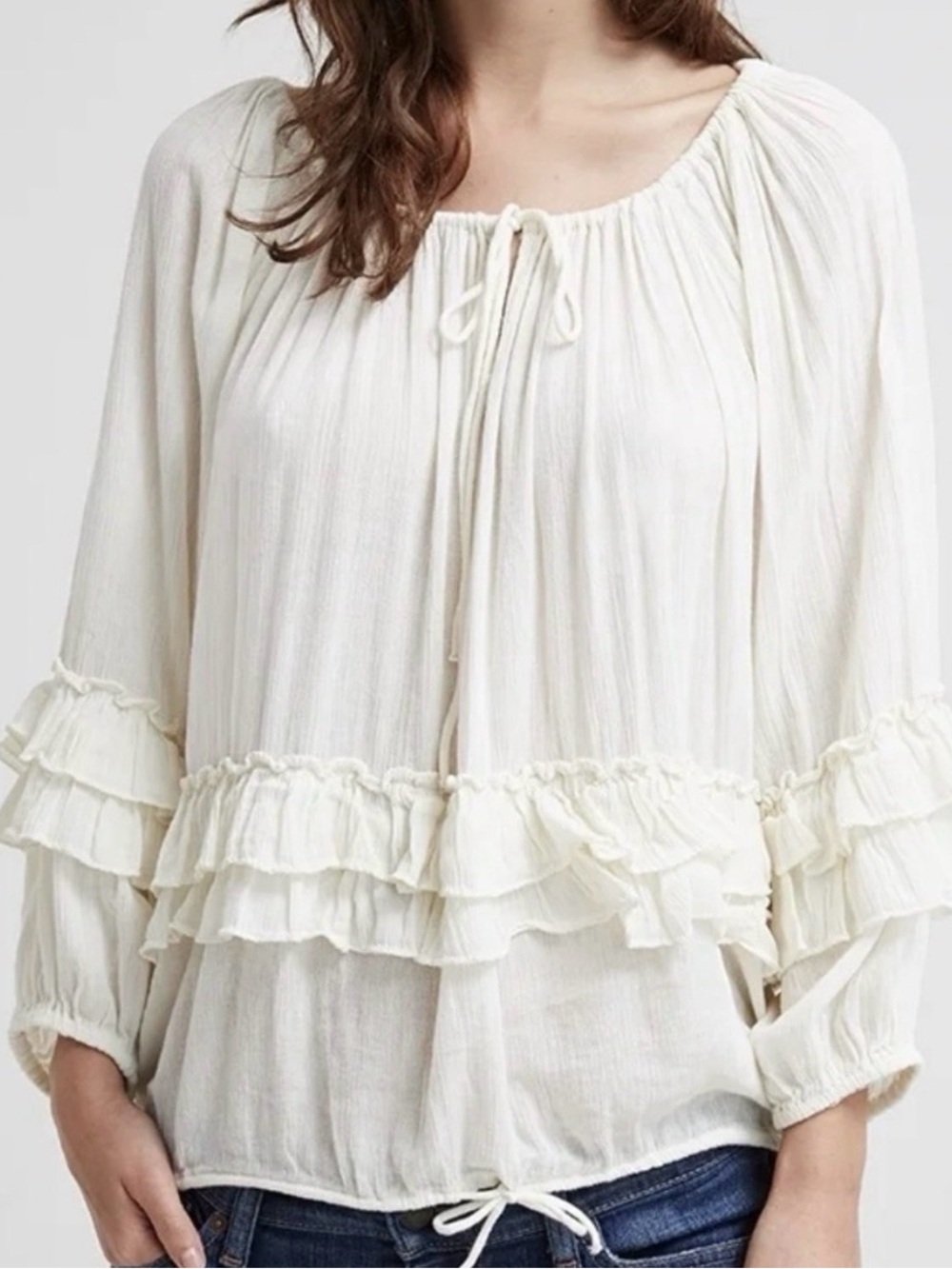 Denim & Supply Ralph Lauren Blouse Bohemian Ruffle Peasant Medium Cream
